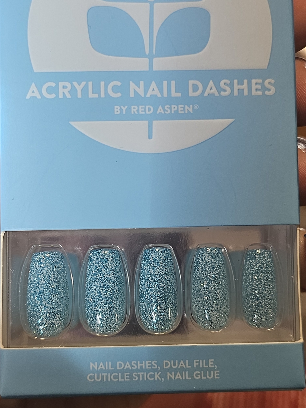 Red Aspen Blue Glitter Acrylic Press-On Nail Dashes